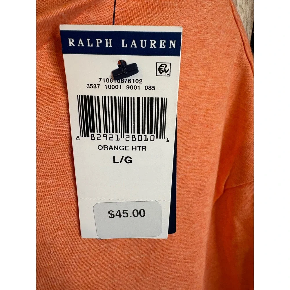 Polo Ralph Lauren Mens V-Neck T-Shirt Orange Heather Blue Pony Logo L NEW